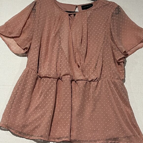 Lane Bryant Blouse Swiss Dot Flutter Sleeve Peplum Top Dusty Rose Plus Size‎ 16 - Picture 1 of 11
